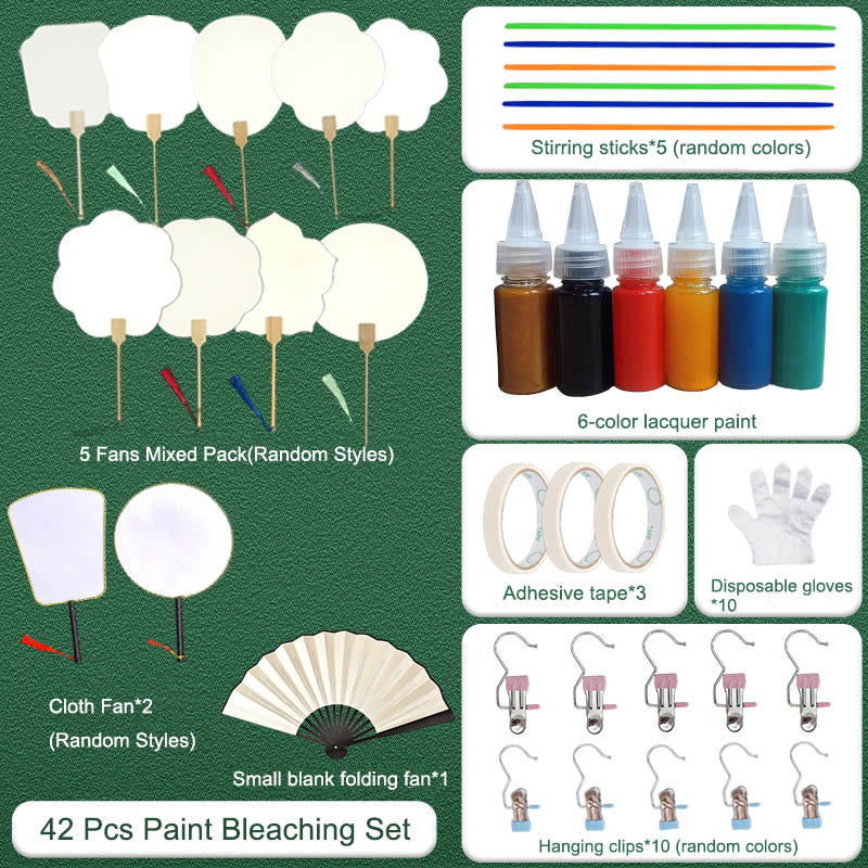 Buddha Stones DIY Chinese Lacquer Fan Blank Painting Handheld Fan - 42 Pcs Paint Bleaching Set - image 3