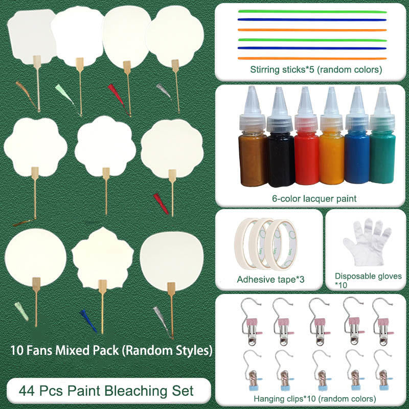 Buddha Stones DIY Chinese Lacquer Fan Blank Painting Handheld Fan - 44 Pcs Paint Bleaching Set - image 13
