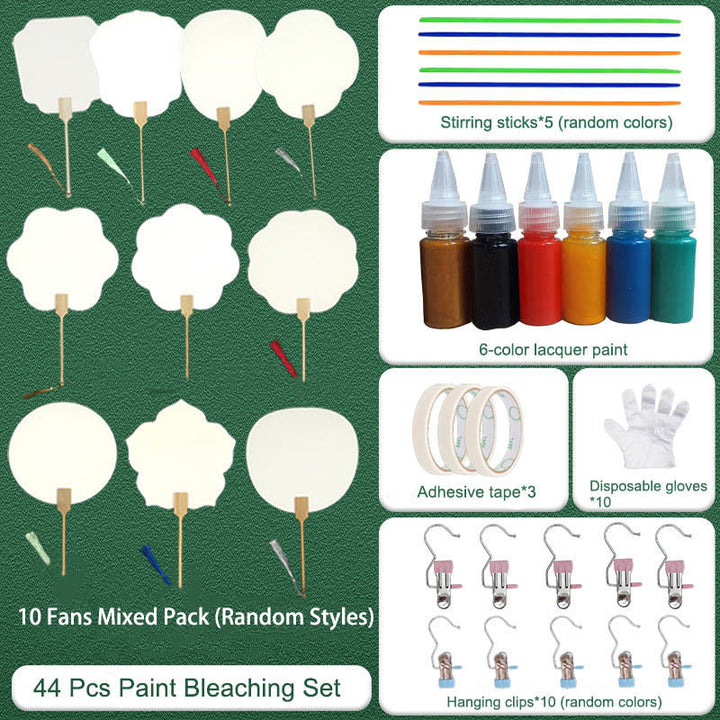 Buddha Stones DIY Chinese Lacquer Fan Blank Painting Handheld Fan - 44 Pcs Paint Bleaching Set - image 13