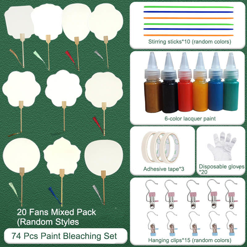 Buddha Stones DIY Chinese Lacquer Fan Blank Painting Handheld Fan - 74 Pcs Paint Bleaching Set - image 21