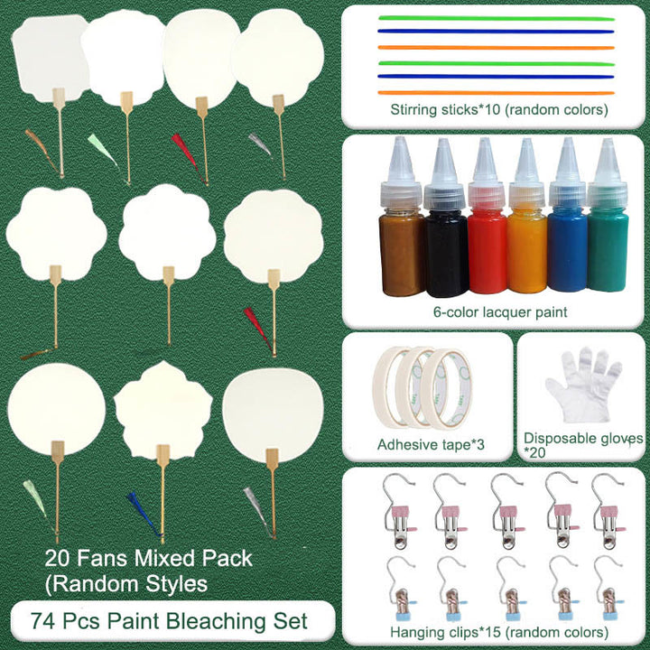Buddha Stones DIY Chinese Lacquer Fan Blank Painting Handheld Fan - 74 Pcs Paint Bleaching Set - image 21