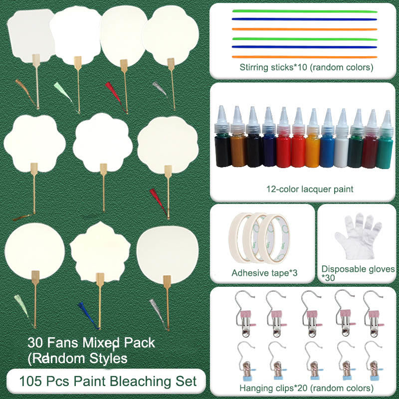 Buddha Stones DIY Chinese Lacquer Fan Blank Painting Handheld Fan - 105 Pcs Paint Bleaching Set - image 22