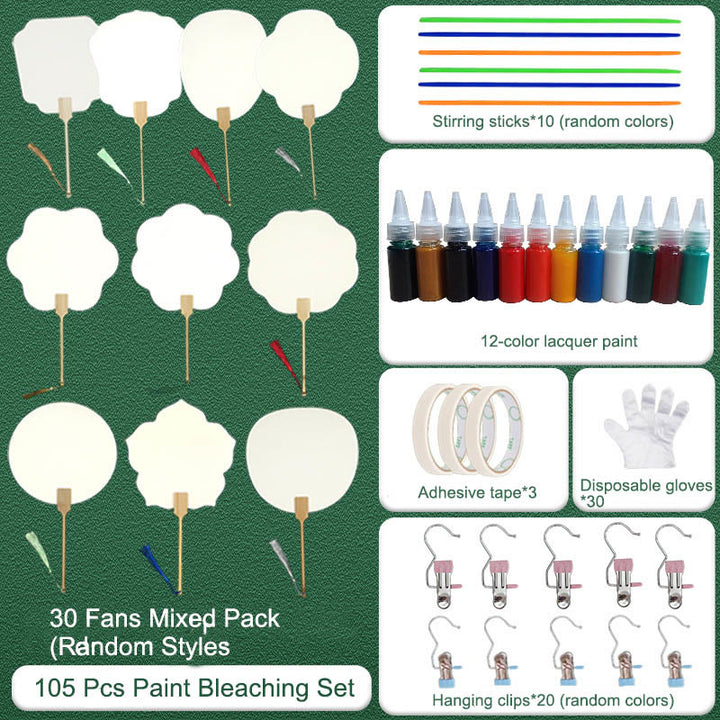 Buddha Stones DIY Chinese Lacquer Fan Blank Painting Handheld Fan - 105 Pcs Paint Bleaching Set - image 22