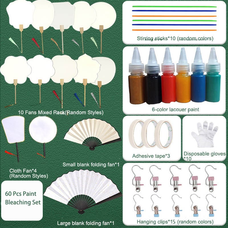 Buddha Stones DIY Chinese Lacquer Fan Blank Painting Handheld Fan - 60 Pcs Paint Bleaching Set - image 17