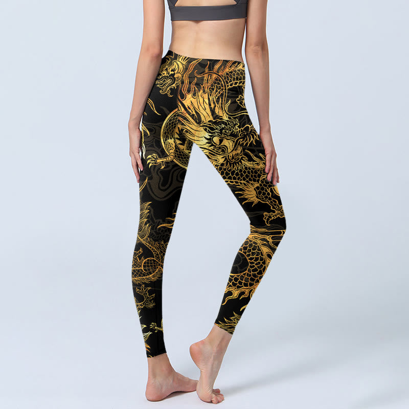 Buddha Stones Golden Dragon Print Gym Leggings Women's Yoga Pants - image 4