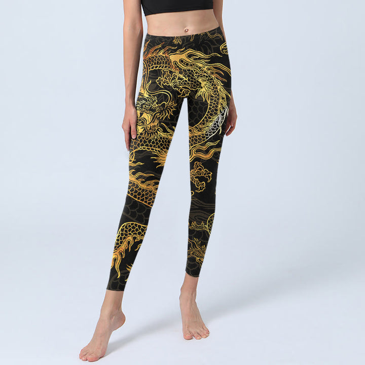 Buddha Stones Golden Dragon Print Gym Leggings Women's Yoga Pants - image 5