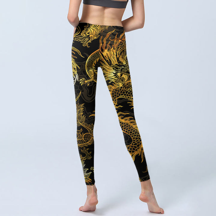 Buddha Stones Golden Dragon Print Gym Leggings Women's Yoga Pants - image 6
