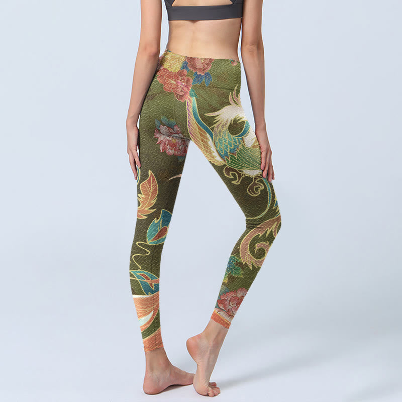 Buddha Stones Vibrant Phoenix Flowers Print Gym Leggings Women's Yoga Pants - image 4