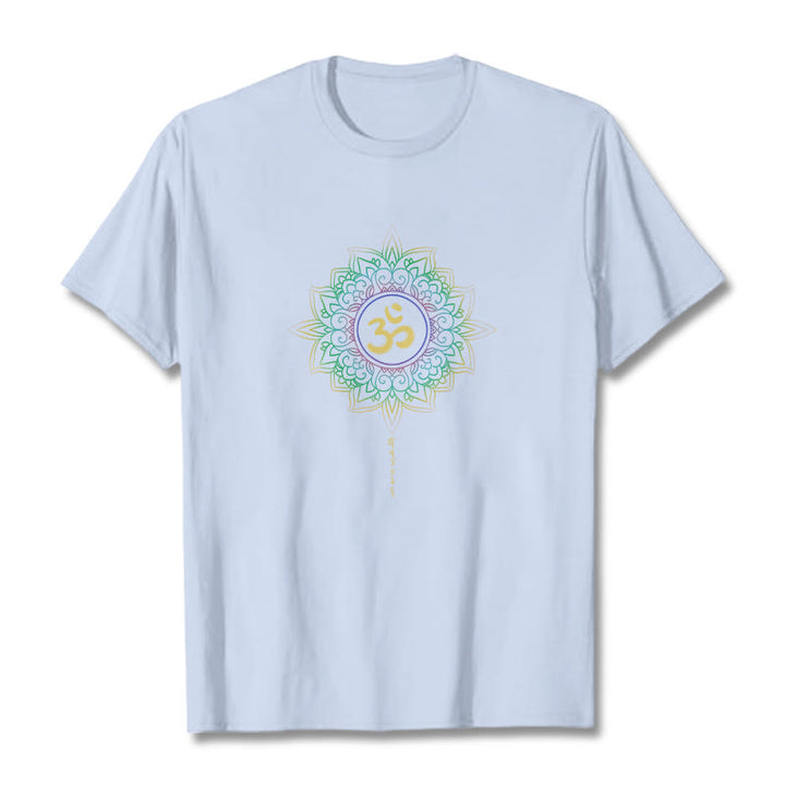Buddha Stones OM Yellow Green Gradient Lotus Cotton Tee T-shirt - LightCyan - 2XL - image 7