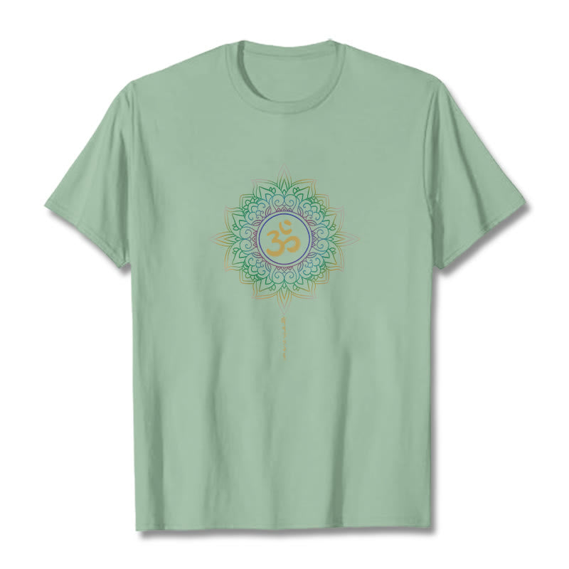 Buddha Stones OM Yellow Green Gradient Lotus Cotton Tee T-shirt - PaleGreen - 2XL - image 13