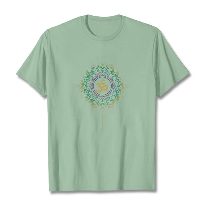 Buddha Stones OM Yellow Green Gradient Lotus Cotton Tee T-shirt - PaleGreen - 2XL - image 13