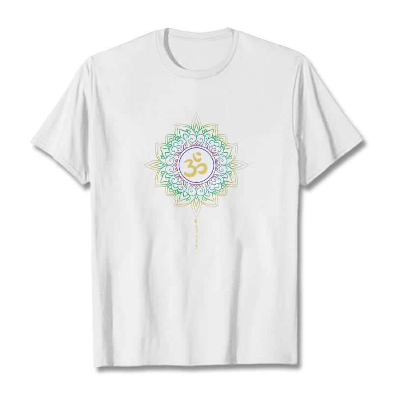 Buddha Stones OM Yellow Green Gradient Lotus Cotton Tee T-shirt - White - 2XL - image 10