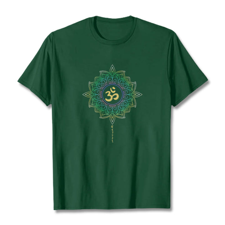 Buddha Stones OM Yellow Green Gradient Lotus Cotton Tee T-shirt - ForestGreen - 2XL - image 0