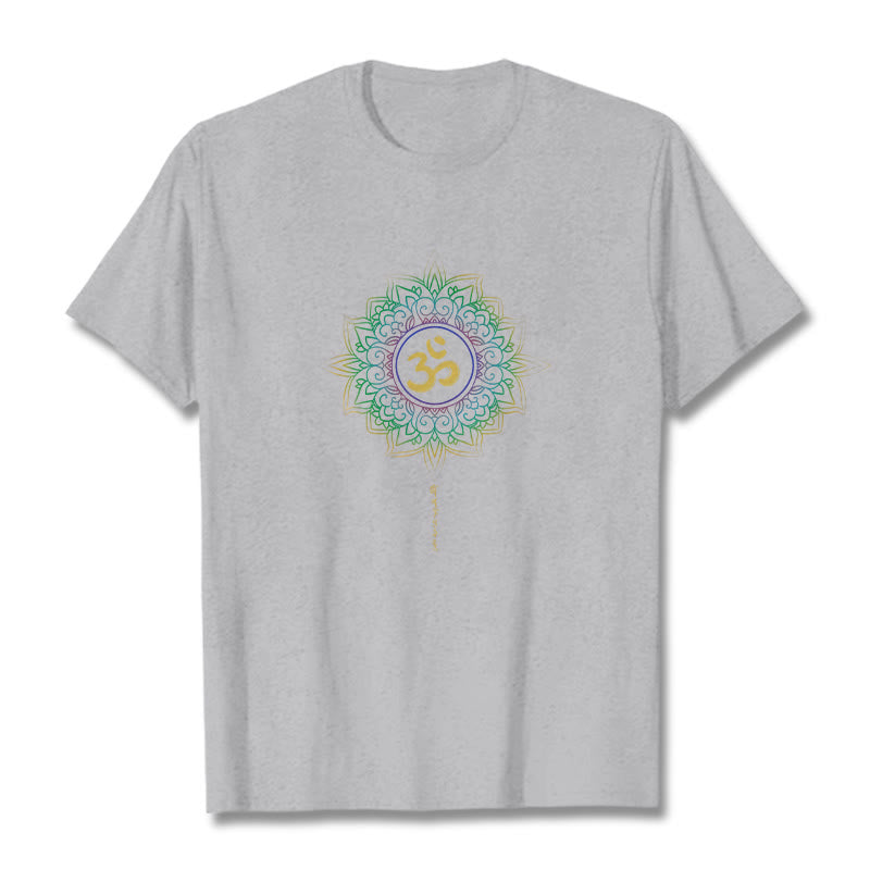 Buddha Stones OM Yellow Green Gradient Lotus Cotton Tee T-shirt - LightGrey - 2XL - image 17