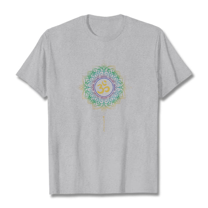 Buddha Stones OM Yellow Green Gradient Lotus Cotton Tee T-shirt - LightGrey - 2XL - image 17