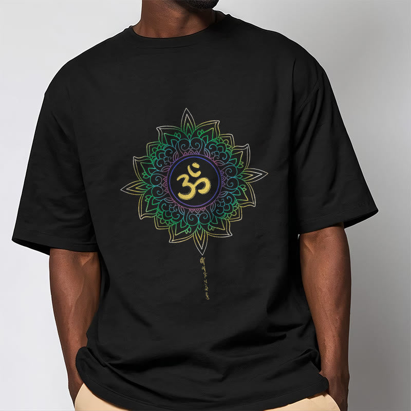 Buddha Stones OM Yellow Green Gradient Lotus Cotton Tee T-shirt - image 4
