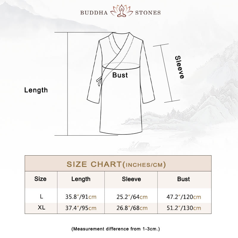 Buddha Stones 2Pcs V-Neck Men's Long Sleeve Shirt Top Pants Meditation Zen Tai Chi Cotton Linen Clothing Set - image 6