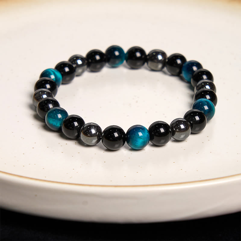 Buddha Stones Various Tiger Eye Confidence Bracelet - Blue Tiger Eye Obsidian Hematite(Wrist Circumference: 14-18cm) - 12mm - image 93