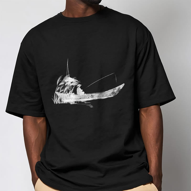 Buddha Stones Boat Fishing Grass Pattern Cotton Tee T-shirt - image 12