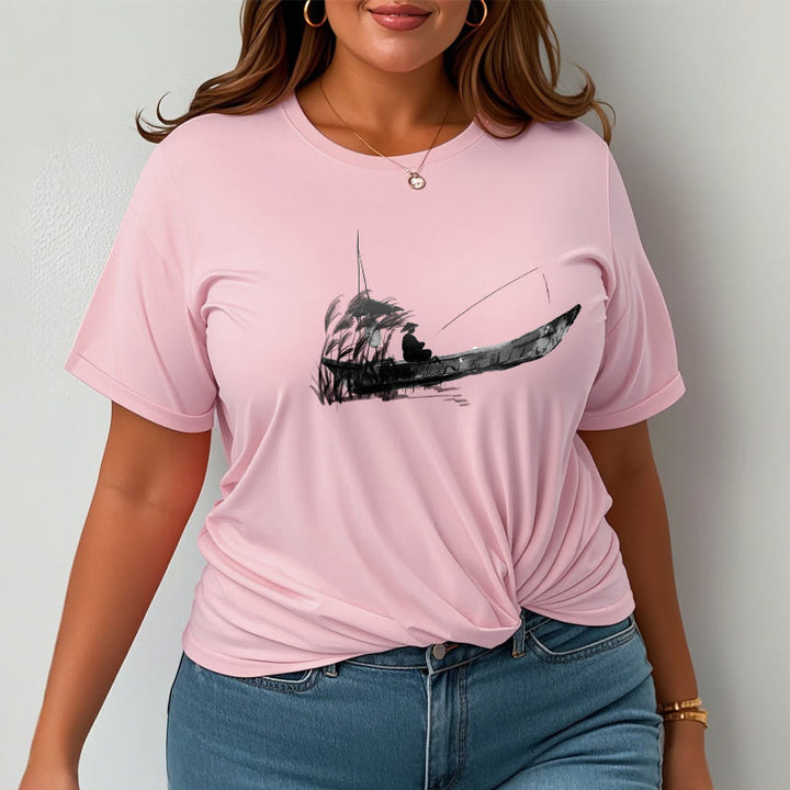 Buddha Stones Boat Fishing Grass Pattern Cotton Tee T-shirt - image 19