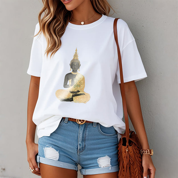 Buddha Stones Meditating Buddha Pattern Cotton Tee T-shirt - image 7