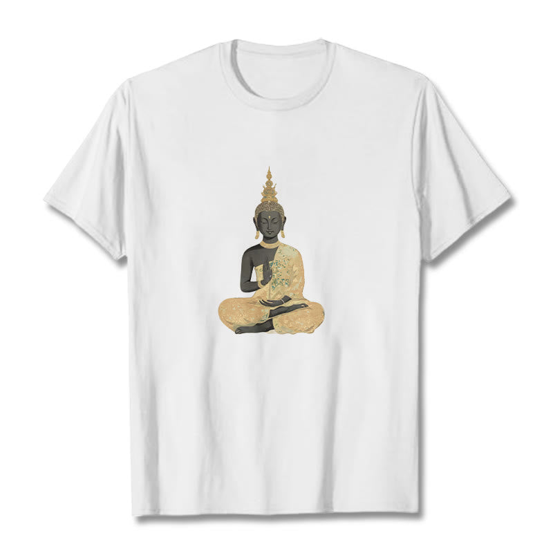 Buddha Stones Meditating Buddha Pattern Cotton Tee T-shirt - White - 2XL - image 5