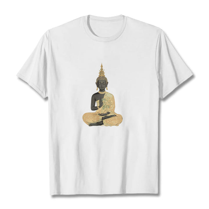 Buddha Stones Meditating Buddha Pattern Cotton Tee T-shirt - White - 2XL - image 5