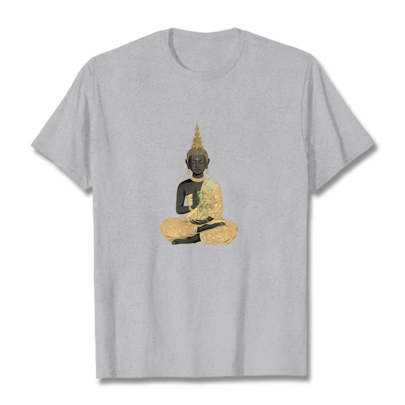 Buddha Stones Meditating Buddha Pattern Cotton Tee T-shirt - LightGrey - 2XL - image 14