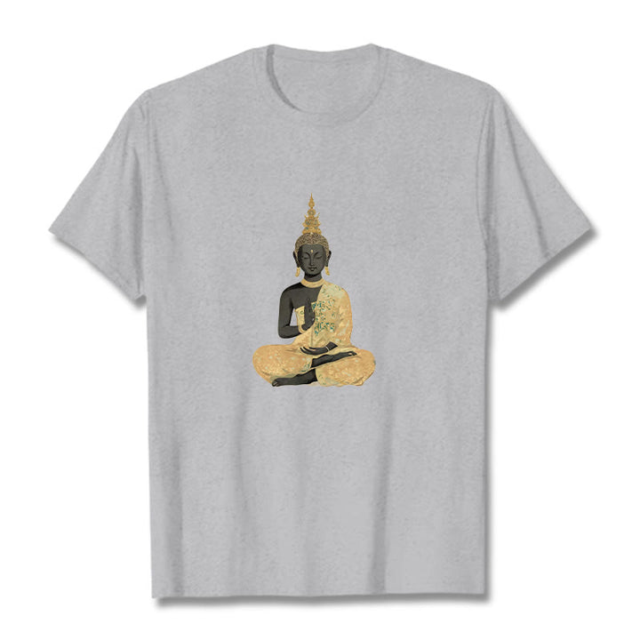 Buddha Stones Meditating Buddha Pattern Cotton Tee T-shirt - LightGrey - 2XL - image 14