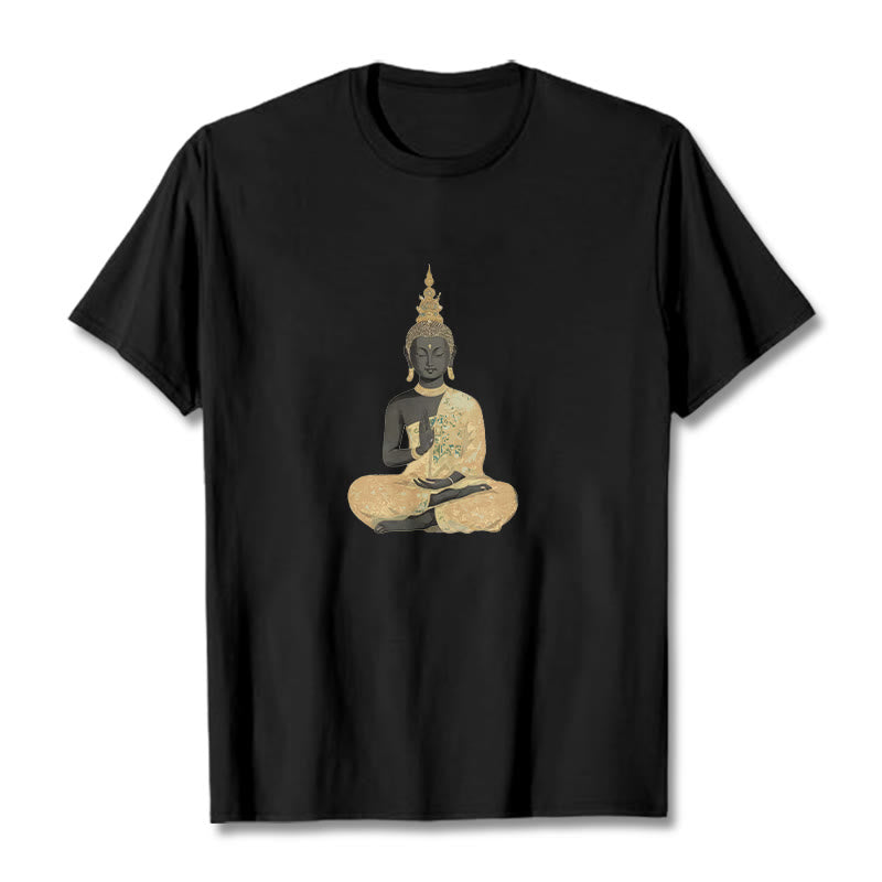 Buddha Stones Meditating Buddha Pattern Cotton Tee T-shirt - Black - 2XL - image 10