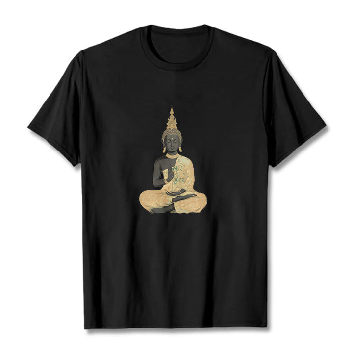 Buddha Stones Meditating Buddha Pattern Cotton Tee T-shirt - Black - 2XL - image 10