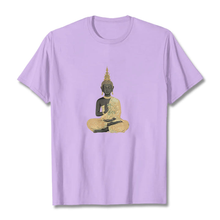 Buddha Stones Meditating Buddha Pattern Cotton Tee T-shirt - Plum - 2XL - image 8