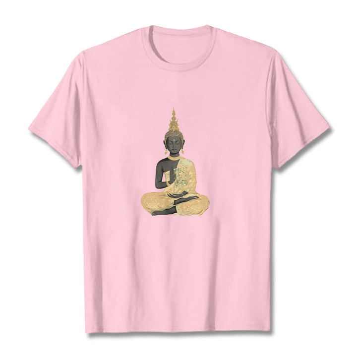Buddha Stones Meditating Buddha Pattern Cotton Tee T-shirt - LightPink - 2XL - image 18