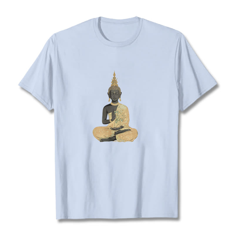 Buddha Stones Meditating Buddha Pattern Cotton Tee T-shirt - LightCyan - 2XL - image 15