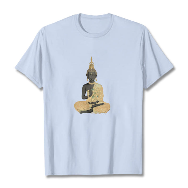 Buddha Stones Meditating Buddha Pattern Cotton Tee T-shirt - LightCyan - 2XL - image 15