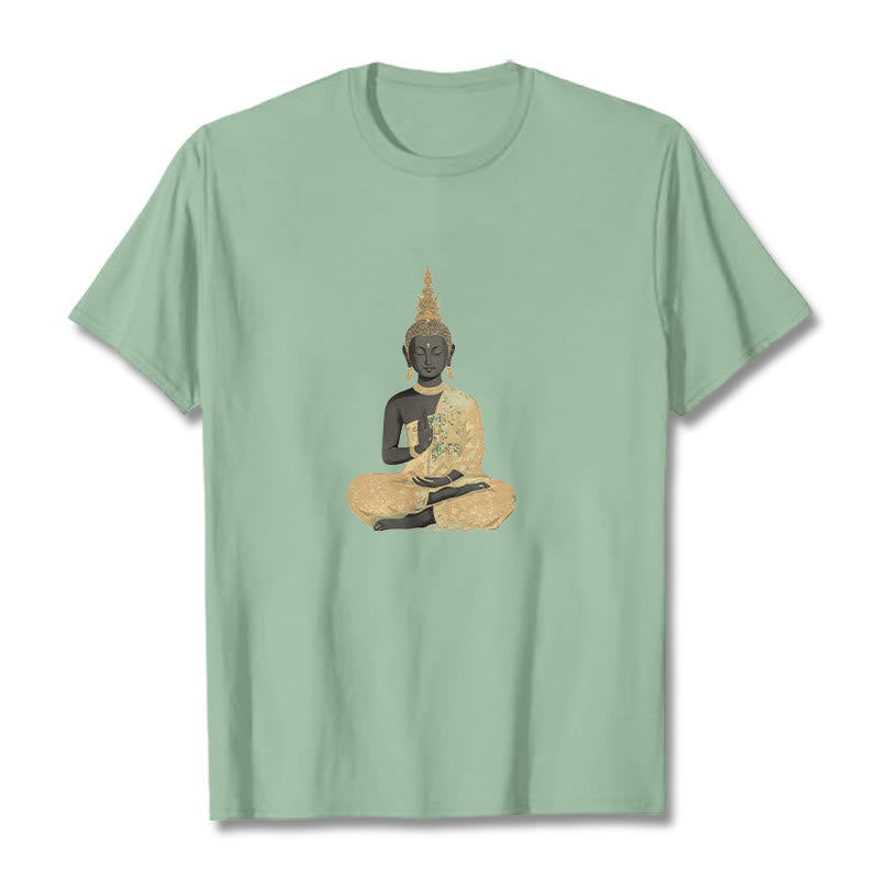Buddha Stones Meditating Buddha Pattern Cotton Tee T-shirt - PaleGreen - 2XL - image 16