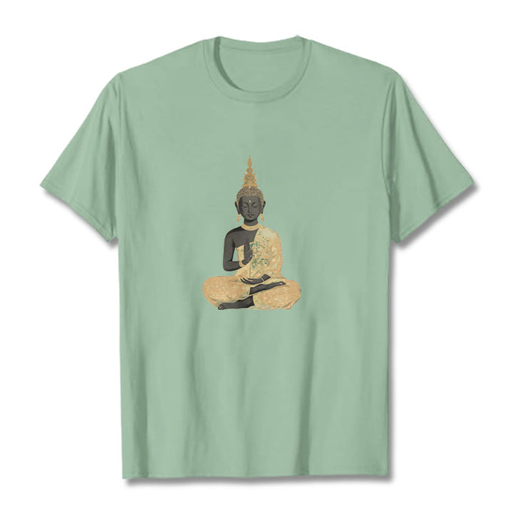 Buddha Stones Meditating Buddha Pattern Cotton Tee T-shirt - PaleGreen - 2XL - image 16