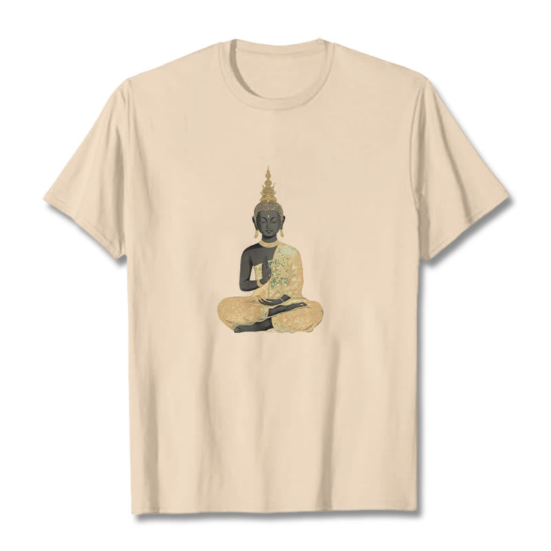 Buddha Stones Meditating Buddha Pattern Cotton Tee T-shirt - Bisque - 2XL - image 0