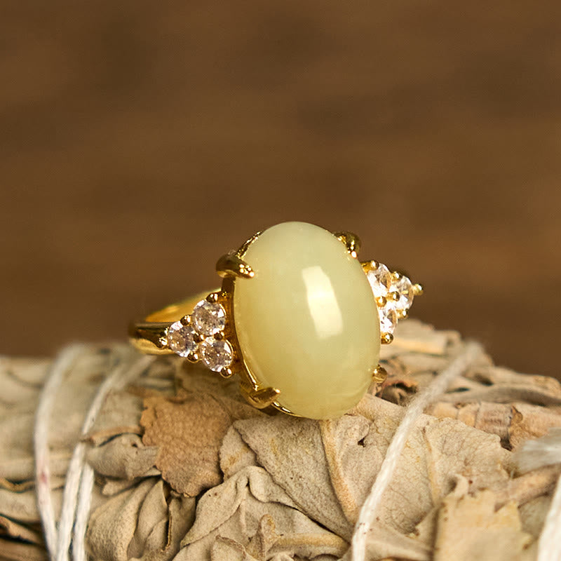 Buddha Stones Hetian Jade Egg Alloy Ring - Hetian Jade - image 0