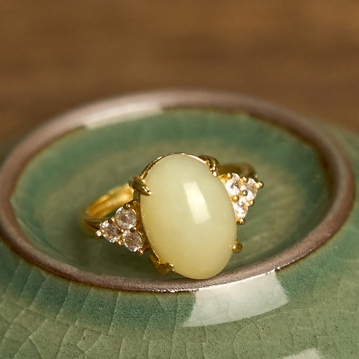 Buddha Stones Hetian Jade Egg Alloy Ring - image 1