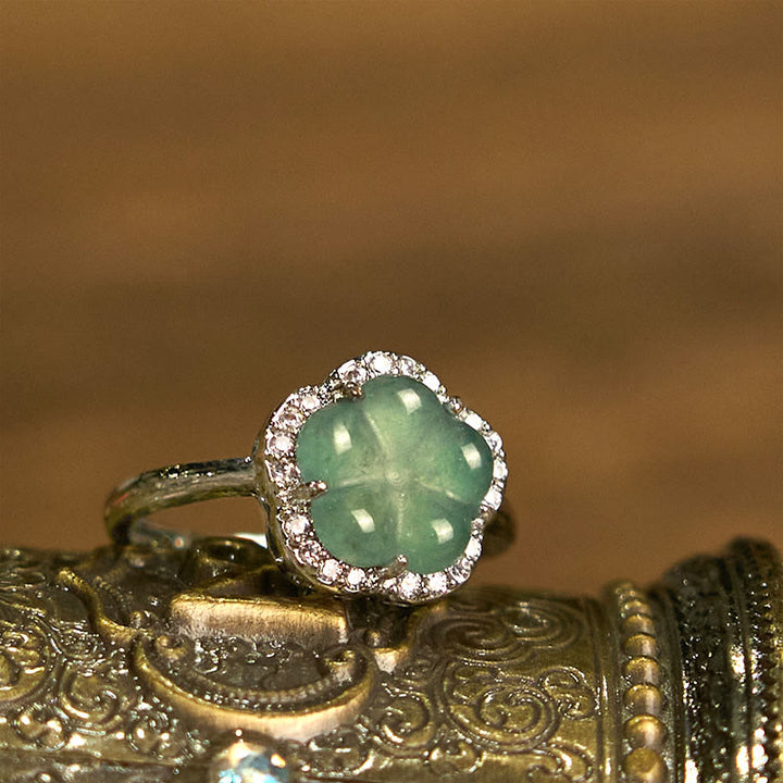 Buddha Stones Jade Alloy Flower Ring - image 2