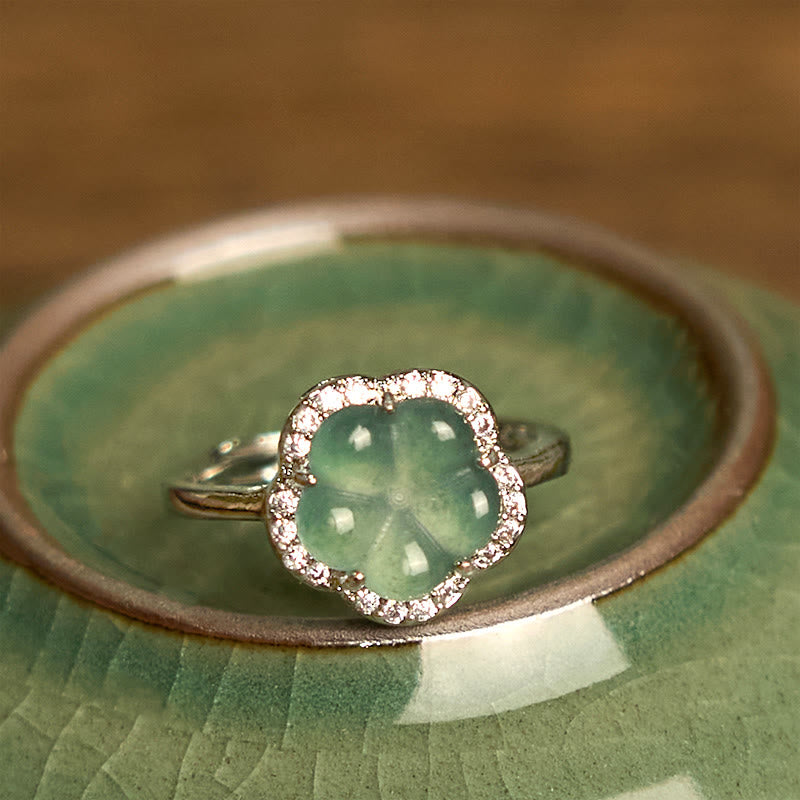 Buddha Stones Jade Alloy Flower Ring - image 1
