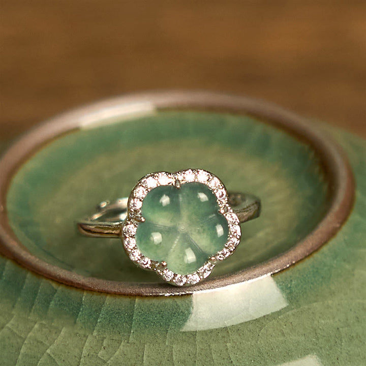 Buddha Stones Jade Alloy Flower Ring - image 1