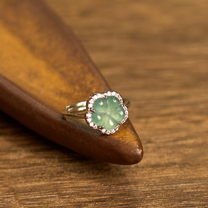 Buddha Stones Jade Alloy Flower Ring - image 7