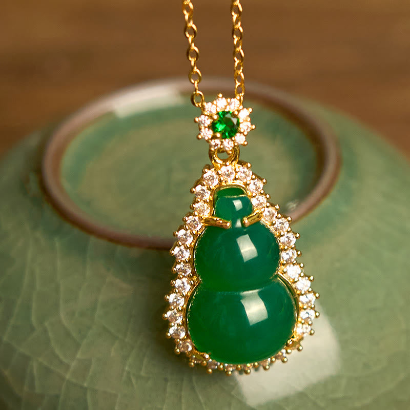 Buddha Stones Green Chalcedony Gourd Pendant - image 1