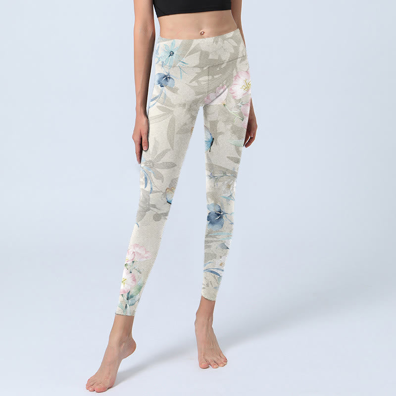 Buddha Stones Cherry Blossom Butterflies Print Gym Leggings Women's Yoga Pants - image 5