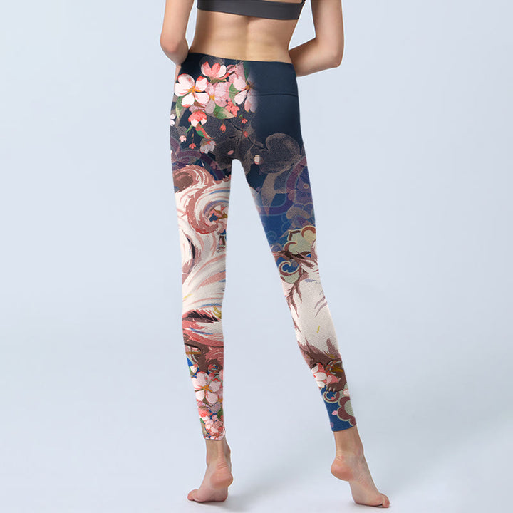 Buddha Stones Fox Cherry Blossoms Gym Leggings Women's Yoga Pants - image 6