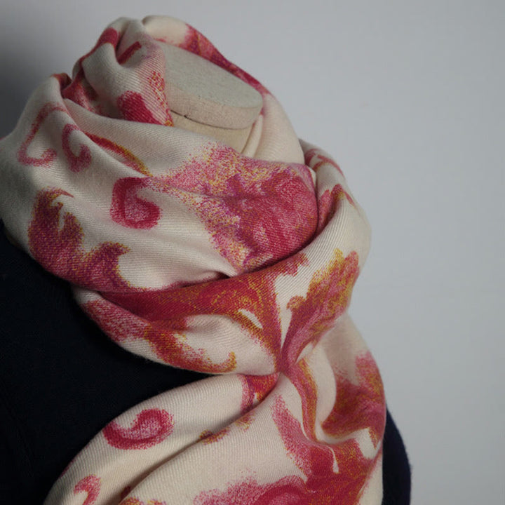 Buddha Stones Tibetan Red Flower Print Shawl Fall Winter Soft Warm Scarf Wrap - image 6