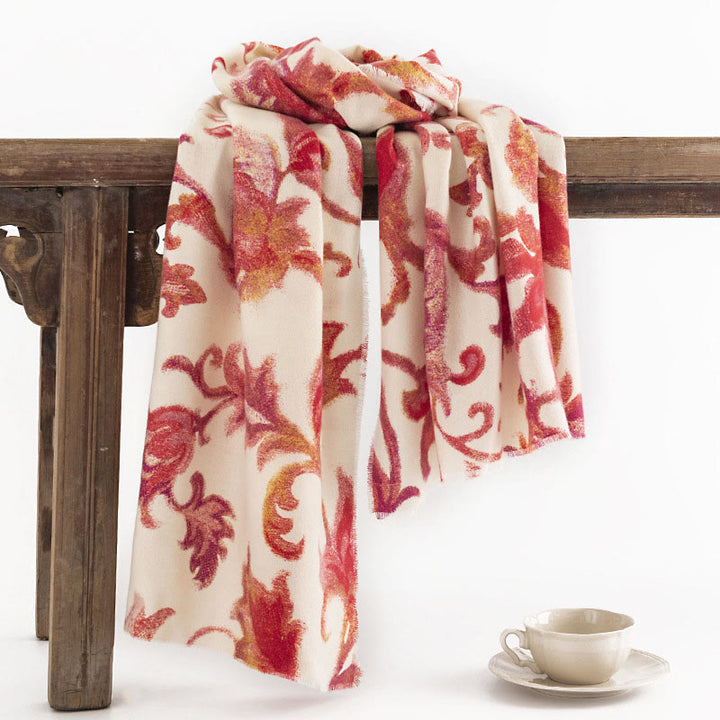 Buddha Stones Tibetan Red Flower Print Shawl Fall Winter Soft Warm Scarf Wrap - image 3