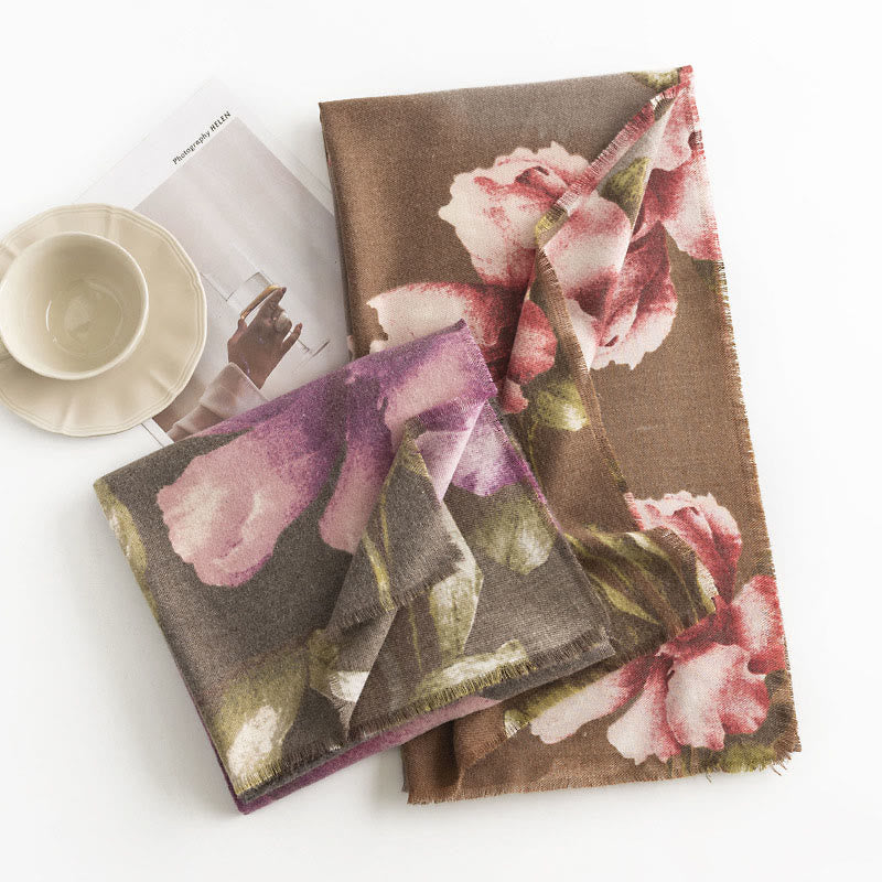 Buddha Stones Tibetan Shawl Artistic Style Hibiscus Syriacus Print Fall Winter Cozy Warm Scarf Wrap - image 10